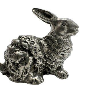 Pewter Rabbit Hare Figurine 1" Silver Tone Collectible Ornament Vtg Decor Gift